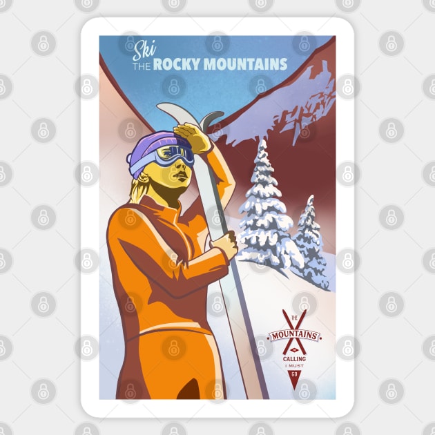 Retro Ski Poster Ski the Rocky Mountains Sticker by SFDesignstudio